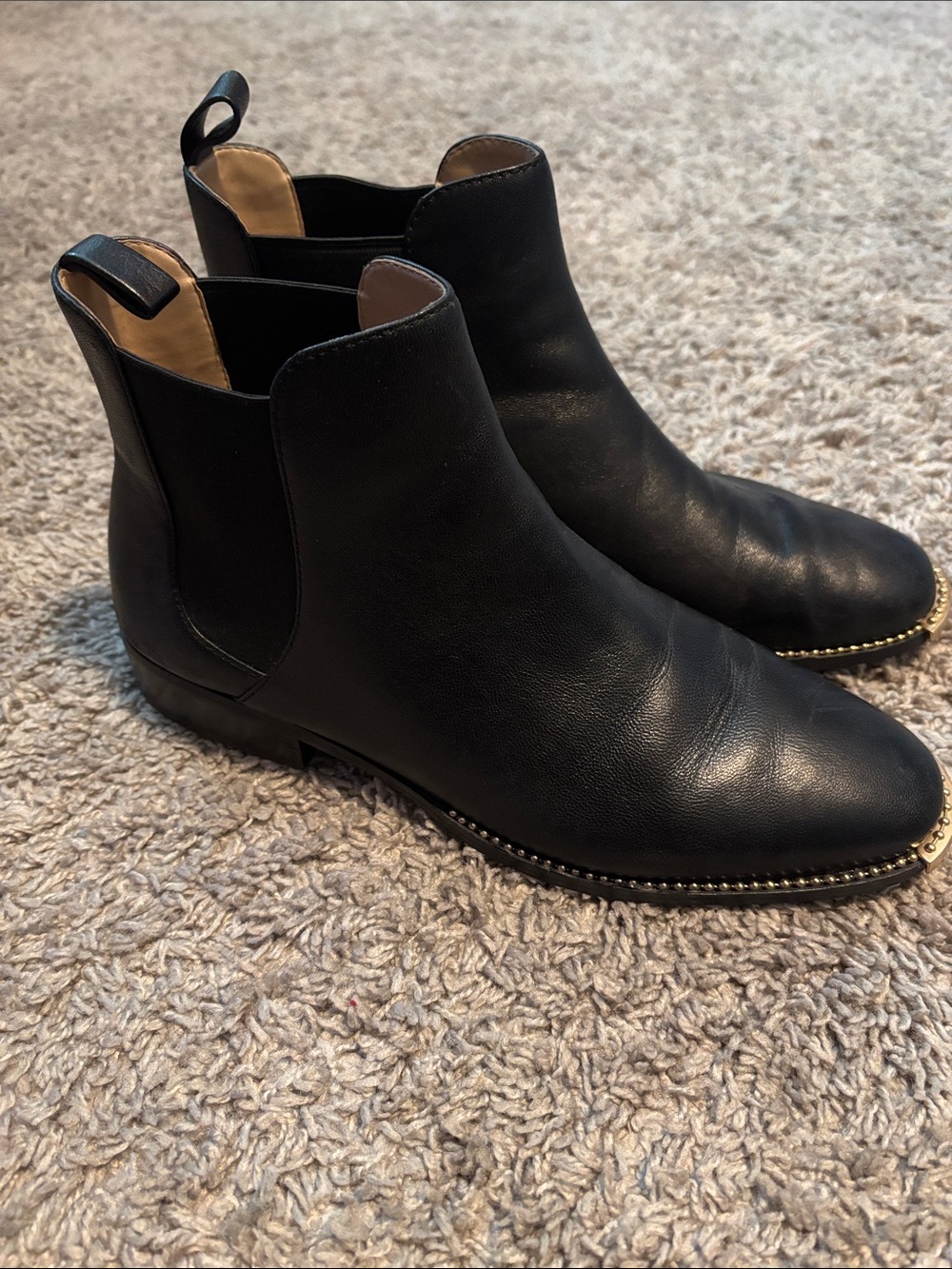 Coach Black Leather Chelsea Ankle Boots with Gold Stud Detailing